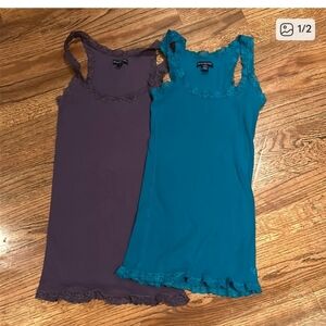 American Eagle Outfitters Purple and Teal Lace Trim Tank Tops